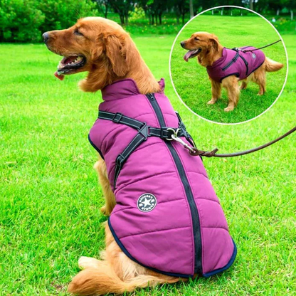 Mygametables Waterproof Winter Dog Jacket Sherpa Fleece Lined Built-In Harness