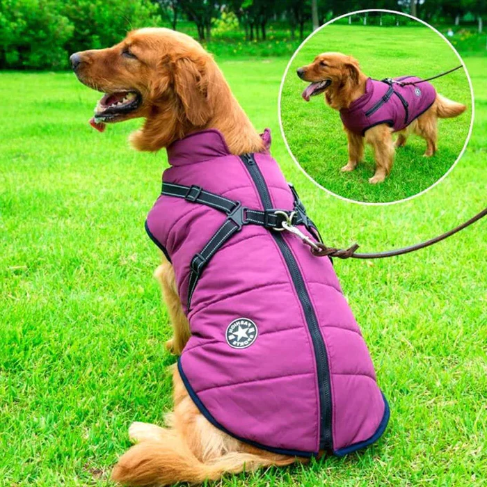 Mygametables Waterproof Winter Dog Jacket Sherpa Fleece Lined Built-In Harness