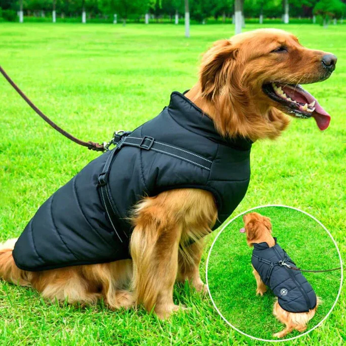 Mygametables Waterproof Winter Dog Jacket Sherpa Fleece Lined Built-In Harness