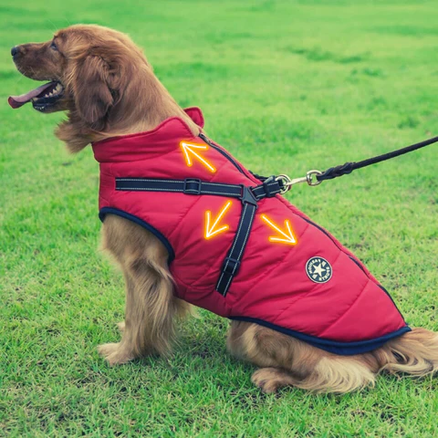 Mygametables Waterproof Winter Dog Jacket Sherpa Fleece Lined Built-In Harness