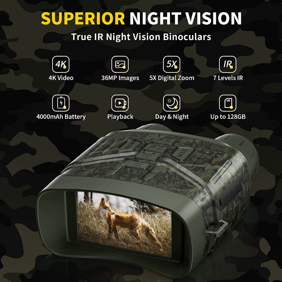 Mygametables Night Vision Binoculars 4K HD, 5x Zoom, 3-Inch Display
