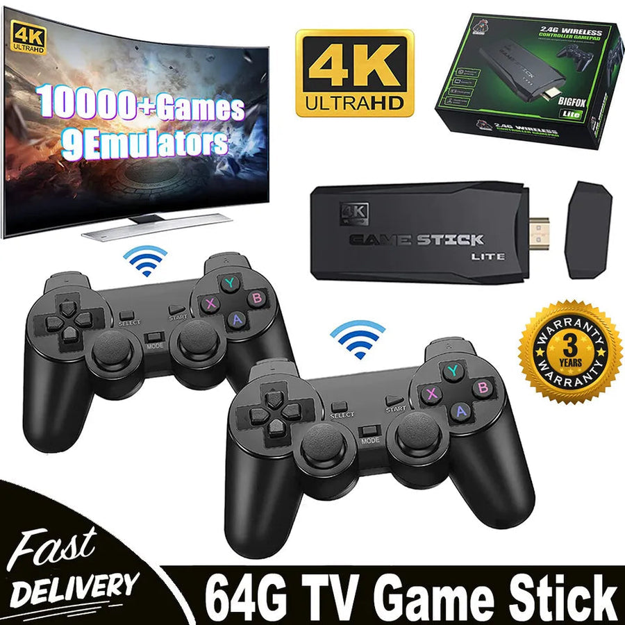 Mygametables HDMI 4K TV Game Stick Console, 64GB Retro Gaming System with Wireless Gamepads