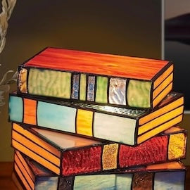 Mygametables Stained Glass Stacked Books Lamp