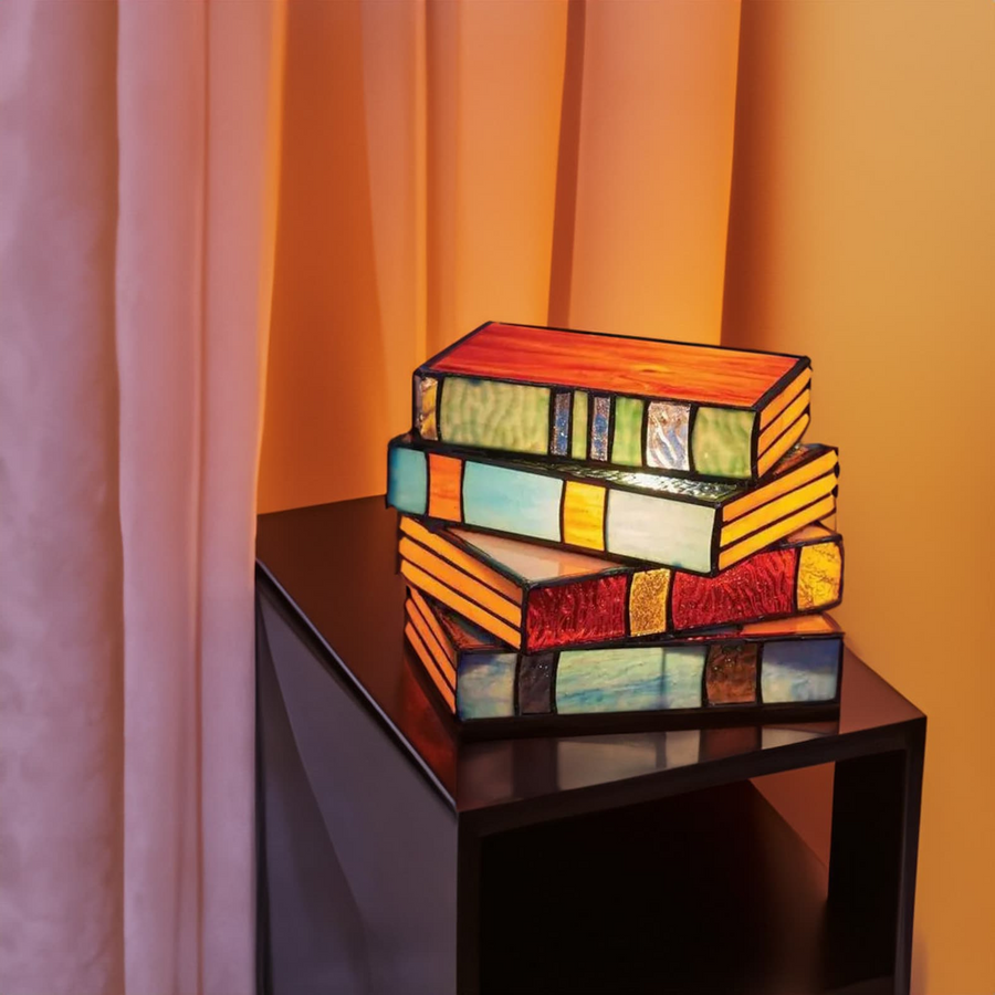 Mygametables Stained Glass Stacked Books Lamp