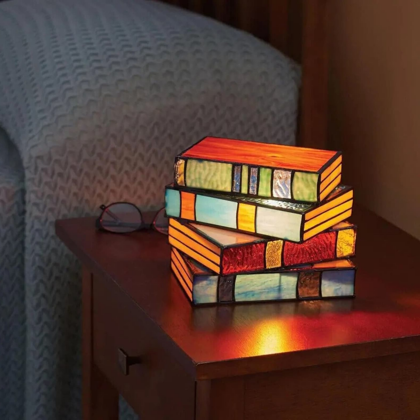 Mygametables Stained Glass Stacked Books Lamp