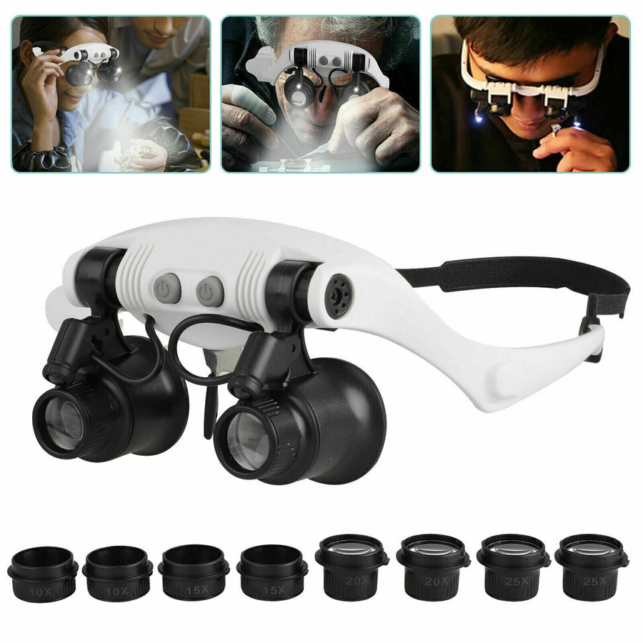 MGT Headband Magnifier with LED Light and 8 Interchangeable Lenses