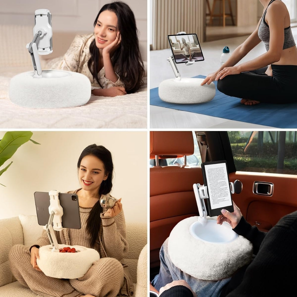 MGT Fuzzy Pillow Phone Holder with Snack Bowl