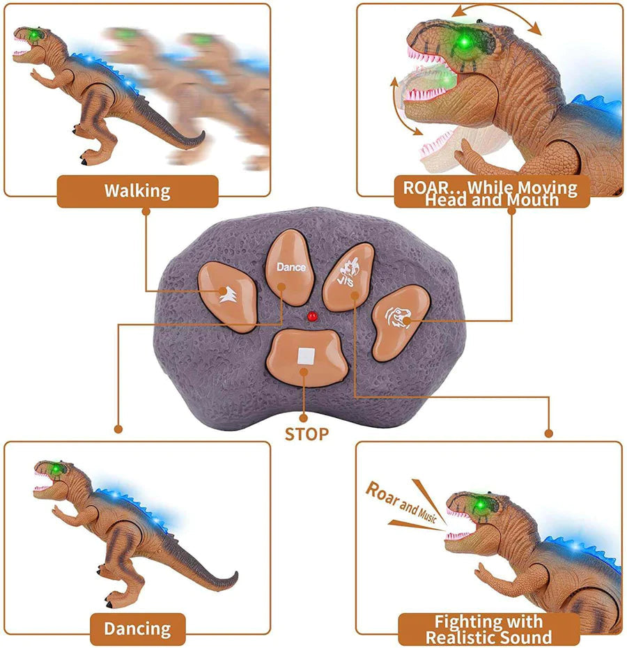 MGT Remote Control T-Rex Dinosaur Toy LED Light Up, Walking & Roaring
