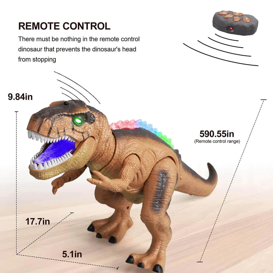 MGT Remote Control T-Rex Dinosaur Toy LED Light Up, Walking & Roaring
