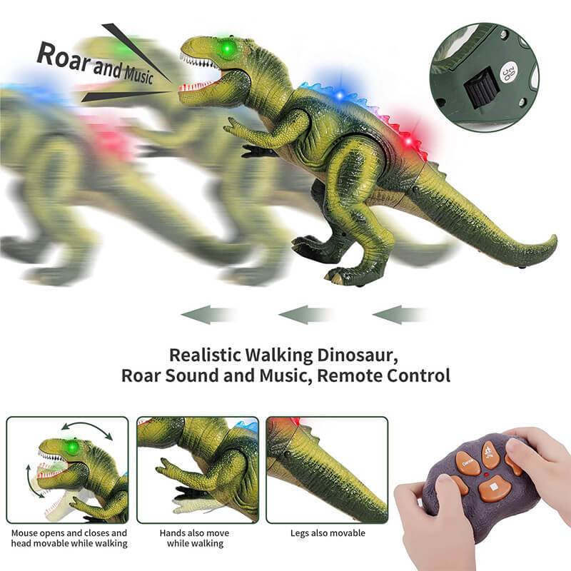 MGT Remote Control T-Rex Dinosaur Toy LED Light Up, Walking & Roaring