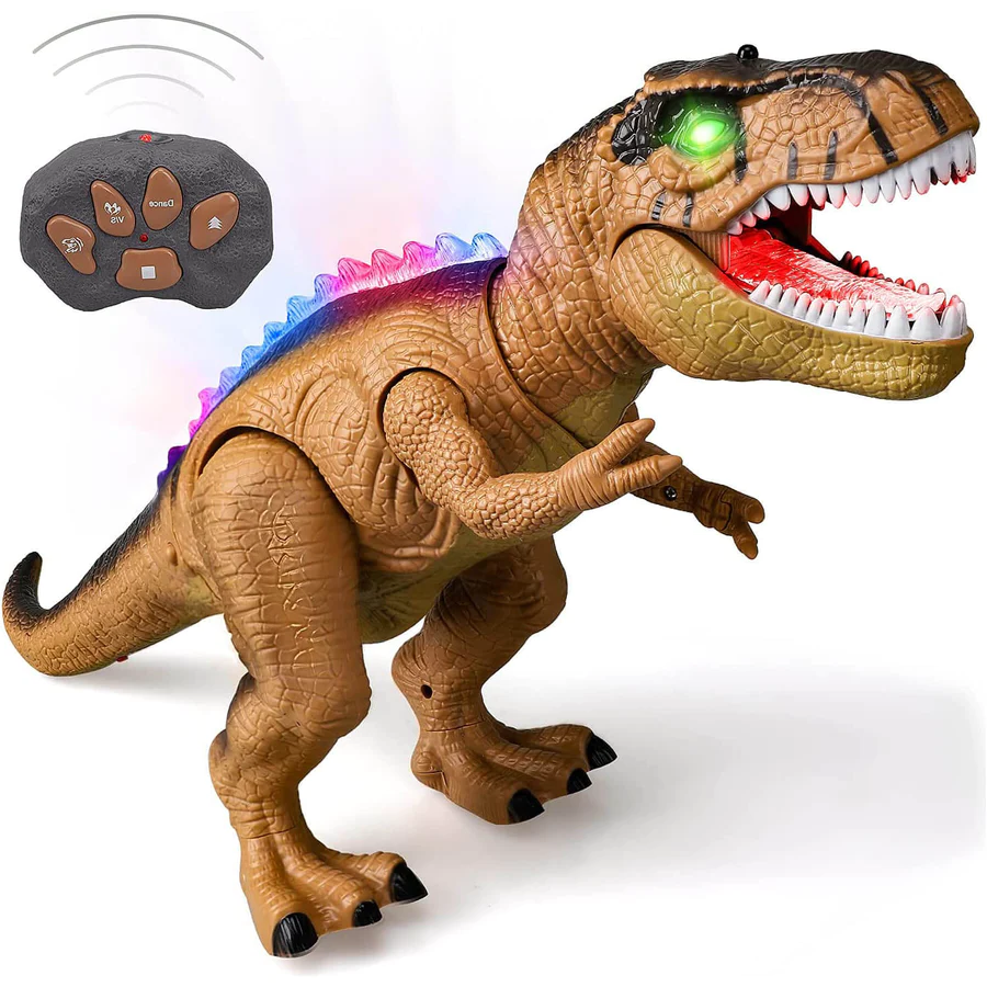 MGT Remote Control T-Rex Dinosaur Toy LED Light Up, Walking & Roaring