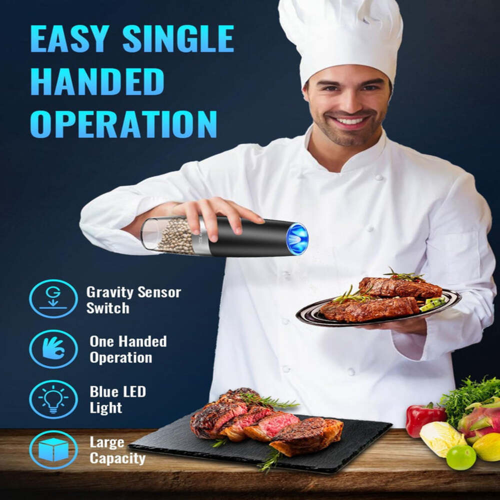 Electric Salt And Pepper Grinder with Gravity Sensor and Adjustable Coarseness