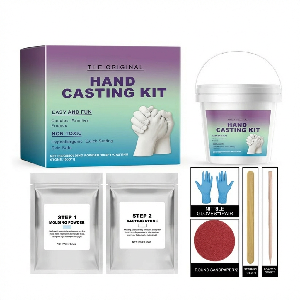 Plaster Handprint Casting Kit with Molding Materials and Customizable Finish