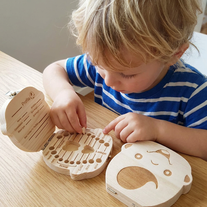 Wooden Tooth Storage Box with Compartments and Writable Surface