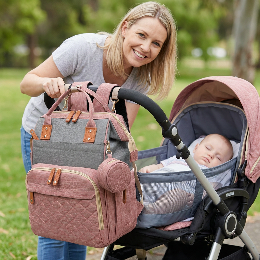Convertible Diaper Backpack with Foldable Baby Bed and Changing Surface