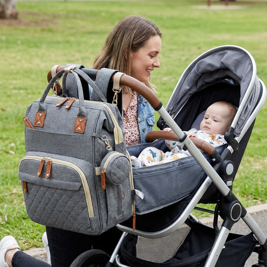 Convertible Diaper Backpack with Foldable Baby Bed and Changing Surface