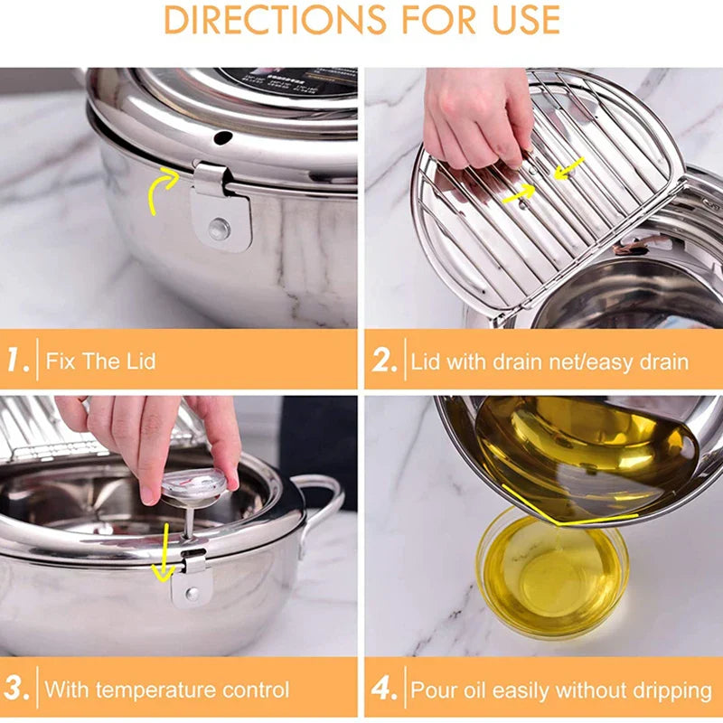Stainless Steel Tempura Pan with Built-in Thermometer for Even Frying