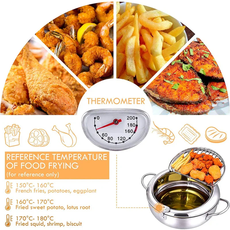 Stainless Steel Tempura Pan with Built-in Thermometer for Even Frying
