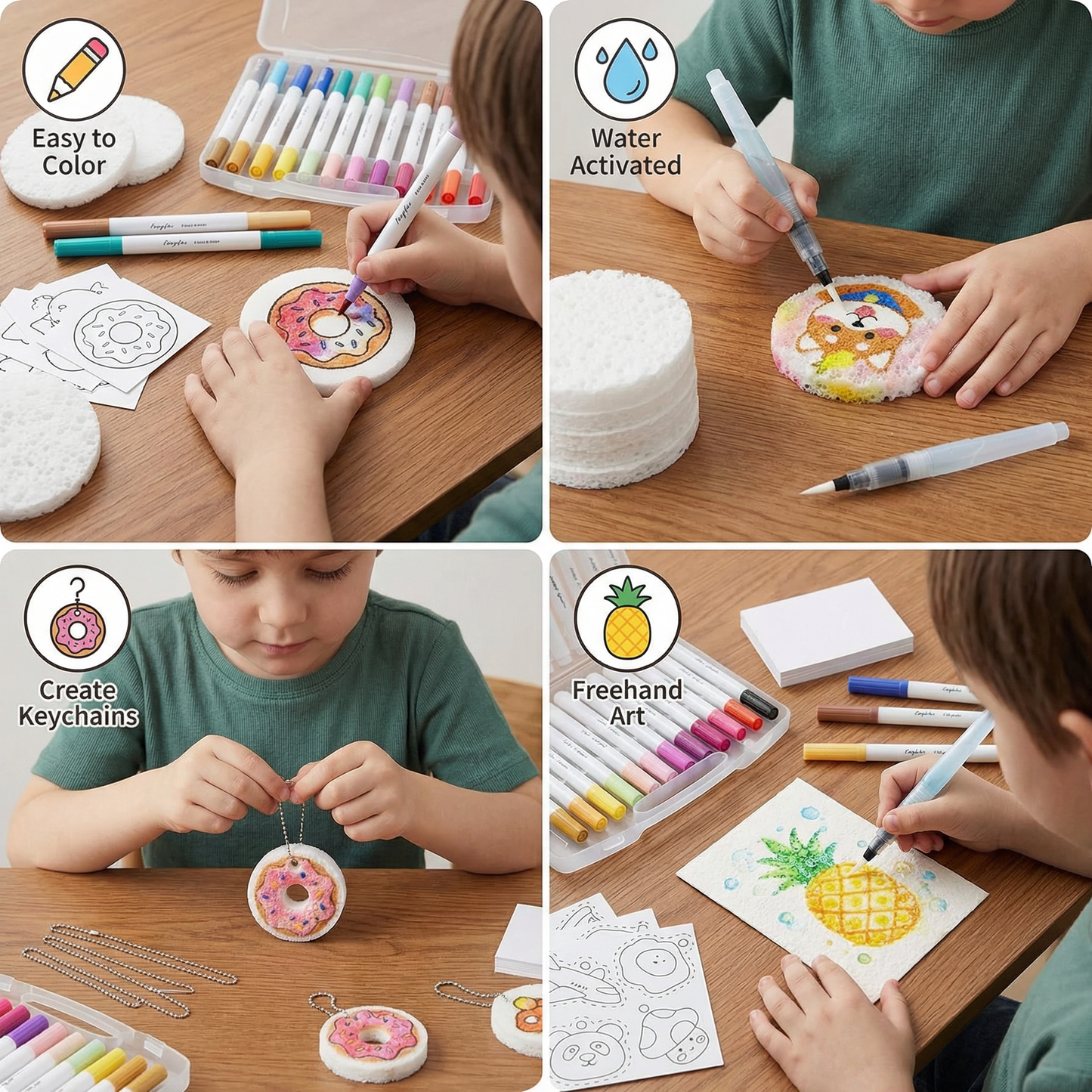 Sponge Stamping Art Set with Bubble Texture Effects and Multiple Shape Designs
