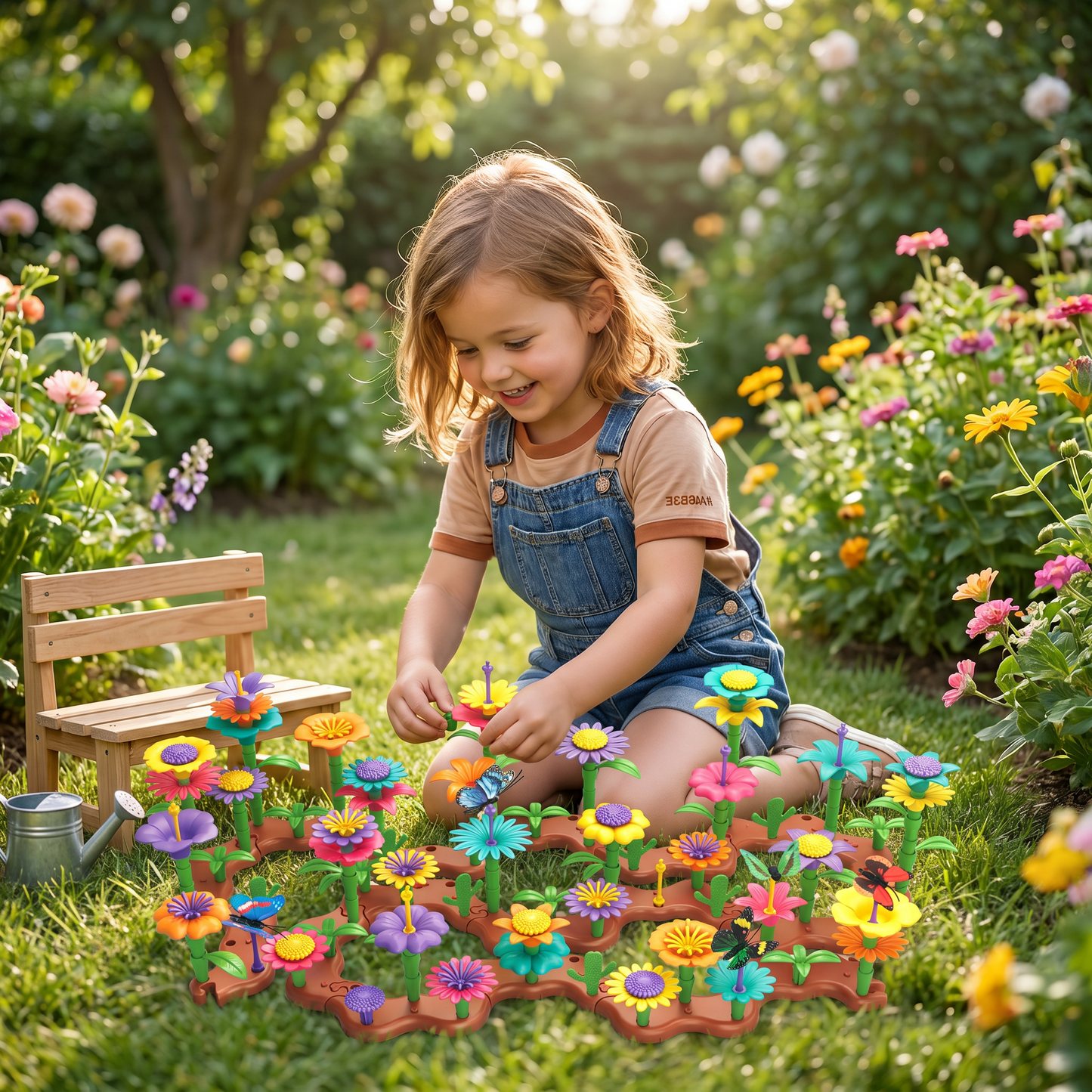 Flower Pegging Game with Multiple Peg Shapes and Color Variety