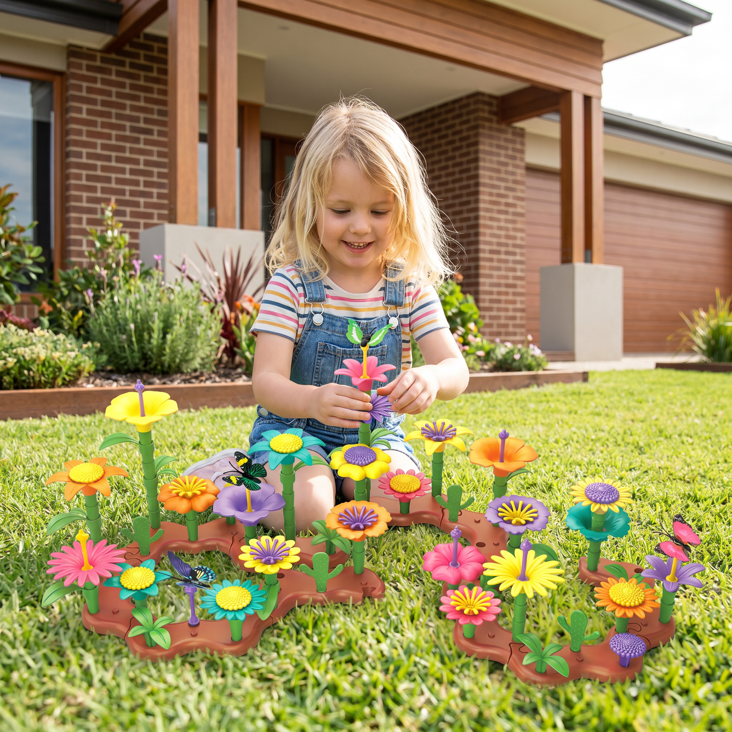 Flower Pegging Game with Multiple Peg Shapes and Color Variety