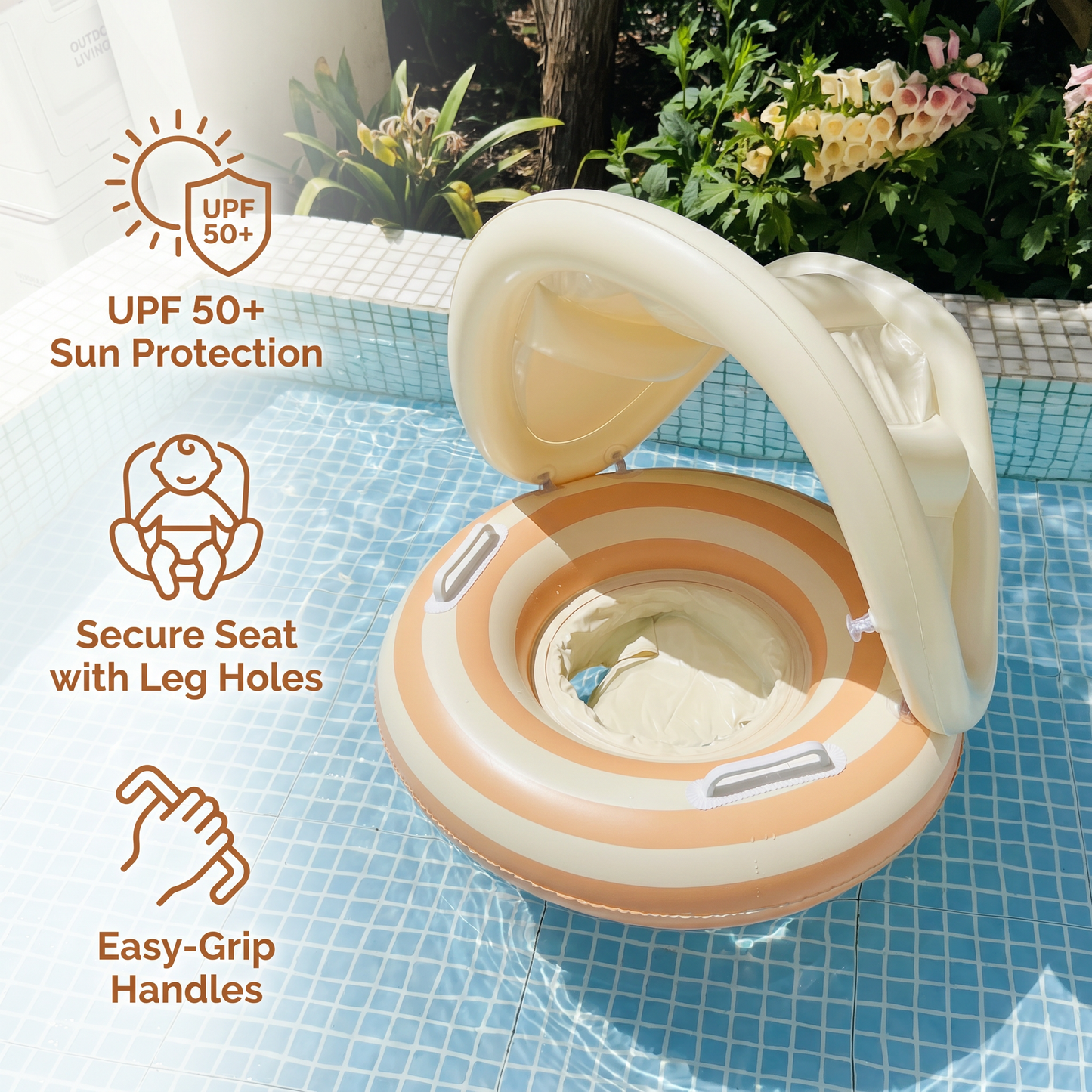 Inflatable Baby Swim Ring with Removable Sun Canopy and Secure Seat, 6 to 36 Months