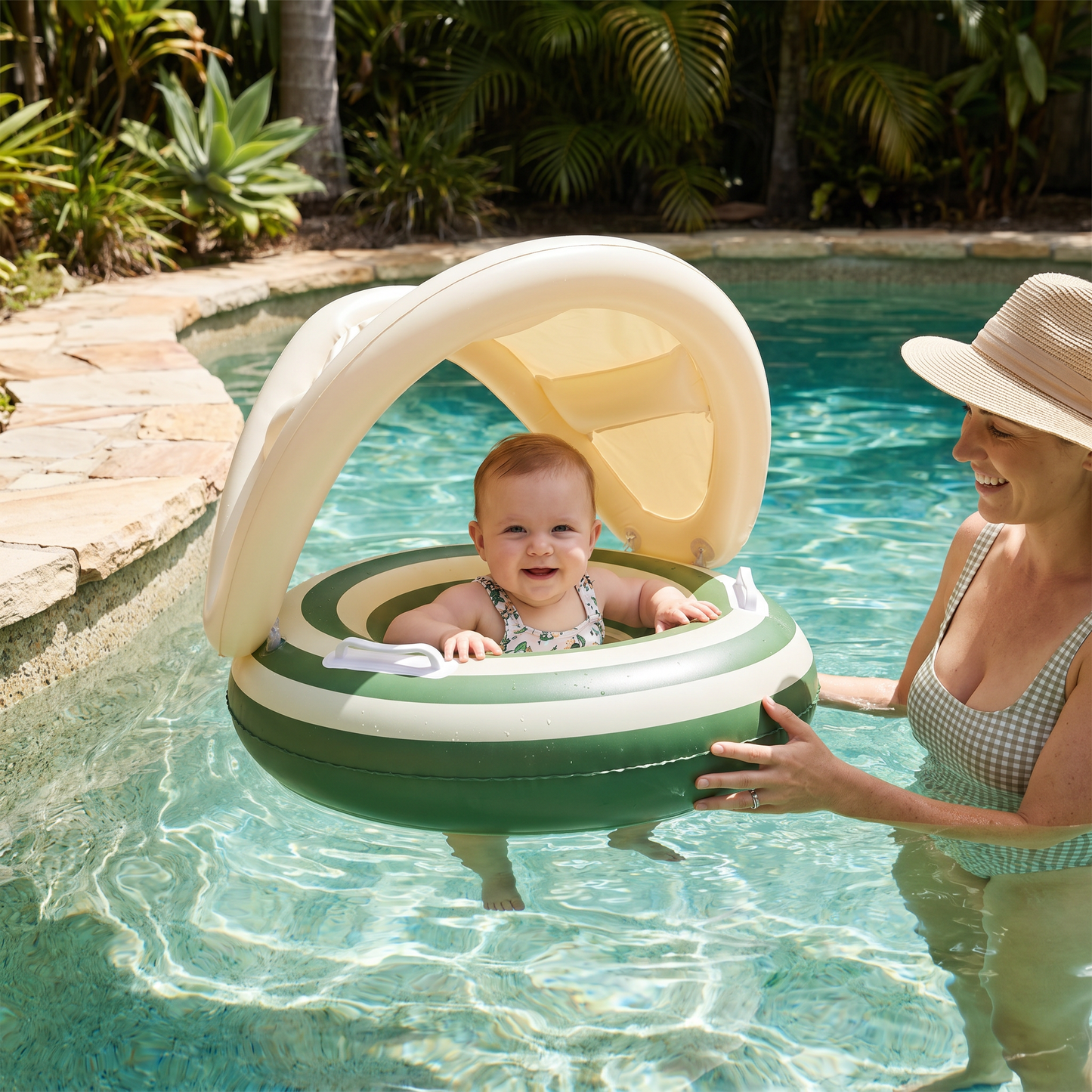 Inflatable Baby Swim Ring with Removable Sun Canopy and Secure Seat, 6 to 36 Months
