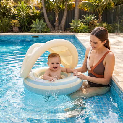 Inflatable Baby Swim Ring with Removable Sun Canopy and Secure Seat, 6 to 36 Months
