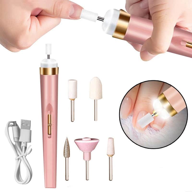 Electric Nail File with Five Interchangeable Bits and LED Light, Rechargeable