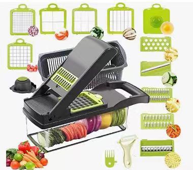 Vegetable Chopper and Slicer with 18 Interchangeable Blades and Collection Container