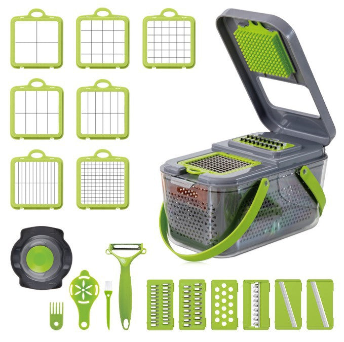 Vegetable Chopper and Slicer with 18 Interchangeable Blades and Collection Container