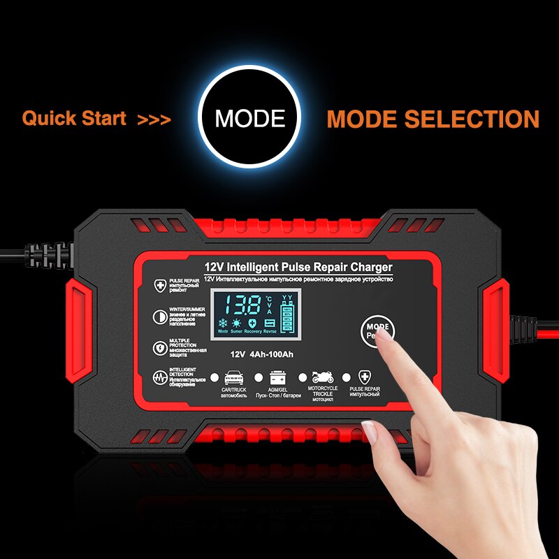 12V 6A Battery Charger with Pulse Repair Technology and LCD Display