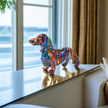 Dachshund Decorative Statue with Vibrant Multicolor Finish and Stable Base
