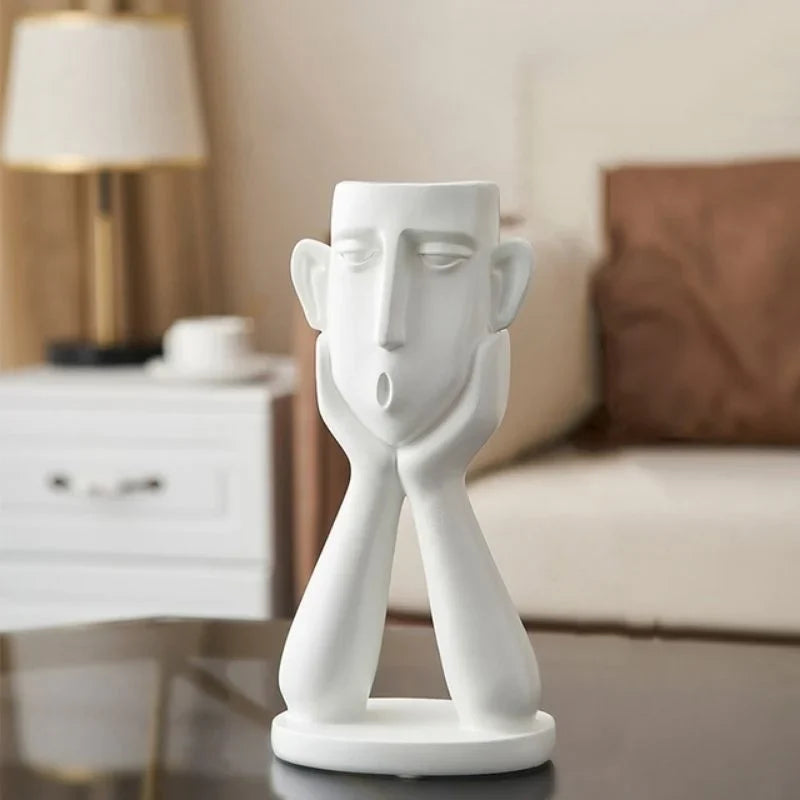 Face Shaped Plant Vases Set with Ceramic Construction and Sculptural Details