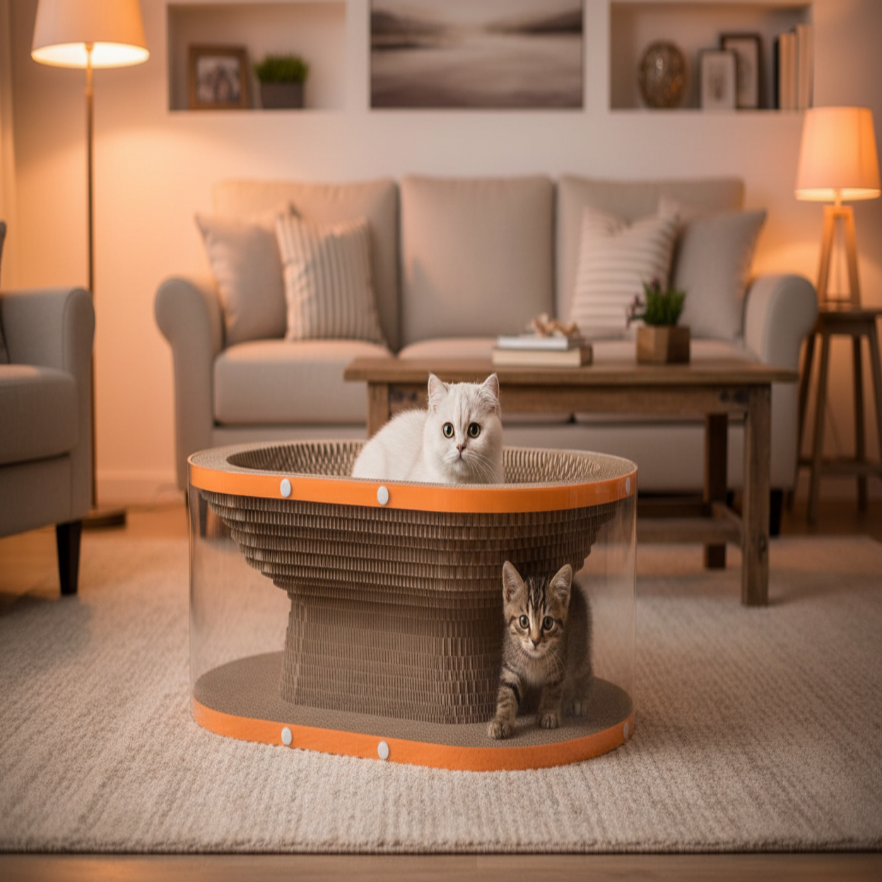 Cat Scratching Board with Corrugated Cardboard and Raised Nest Resting Area