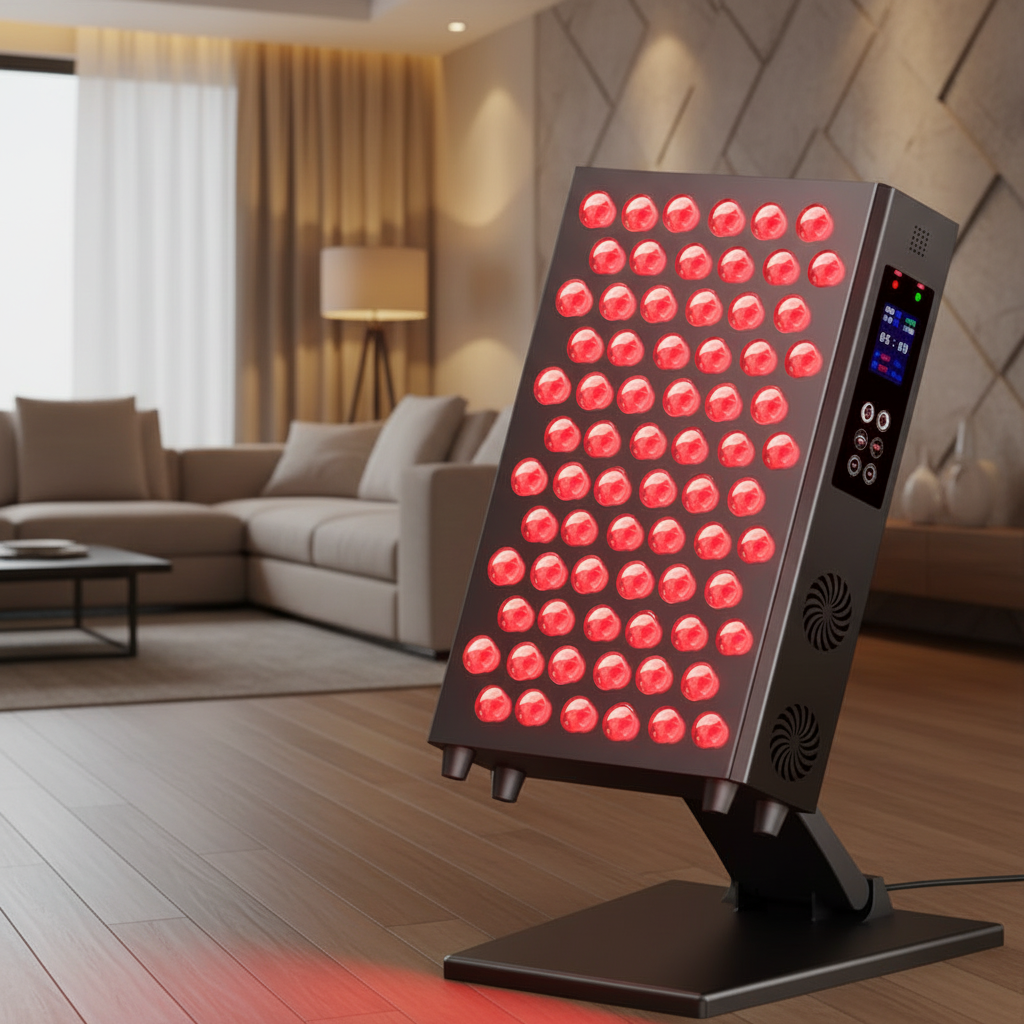 Red Light Therapy Panel with Dual Wavelength LEDs and Adjustable Dimming, Built-in Timer