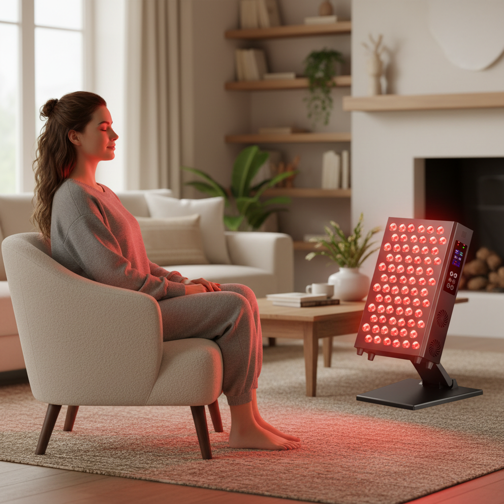 Red Light Therapy Panel with Dual Wavelength LEDs and Adjustable Dimming, Built-in Timer