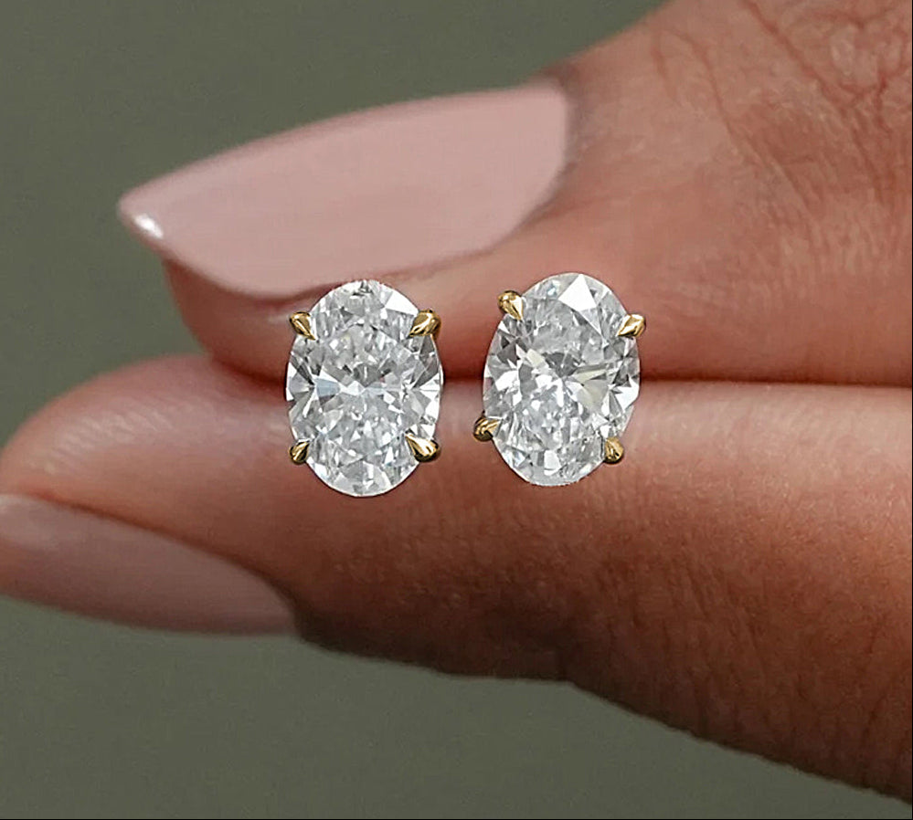 Oval Moissanite Stud Earrings with D Color VVS1 Clarity and 925 Sterling Silver, 0.5-5ct