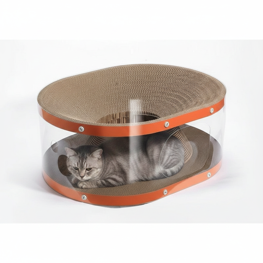 Cat Scratching Board with Corrugated Cardboard and Raised Nest Resting Area