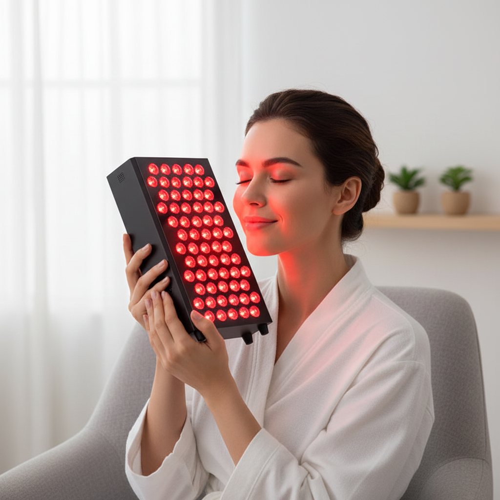 Red Light Therapy Panel with Dual Wavelength LEDs and Adjustable Dimming, Built-in Timer