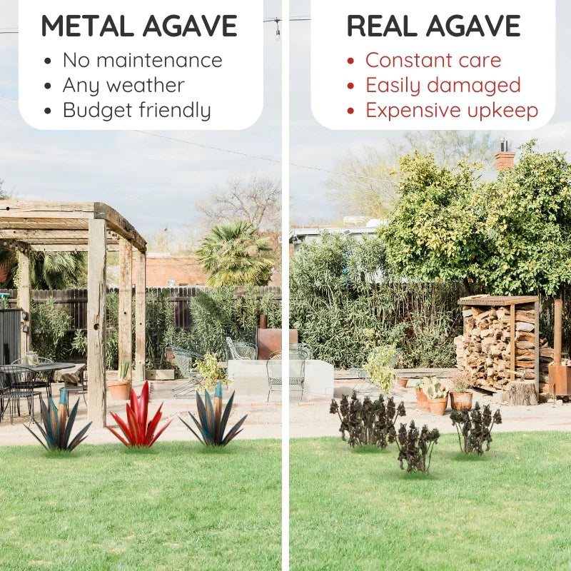 Metal Agave Plant Decorative Accent with Rust Finish and Weather Resistant Coating