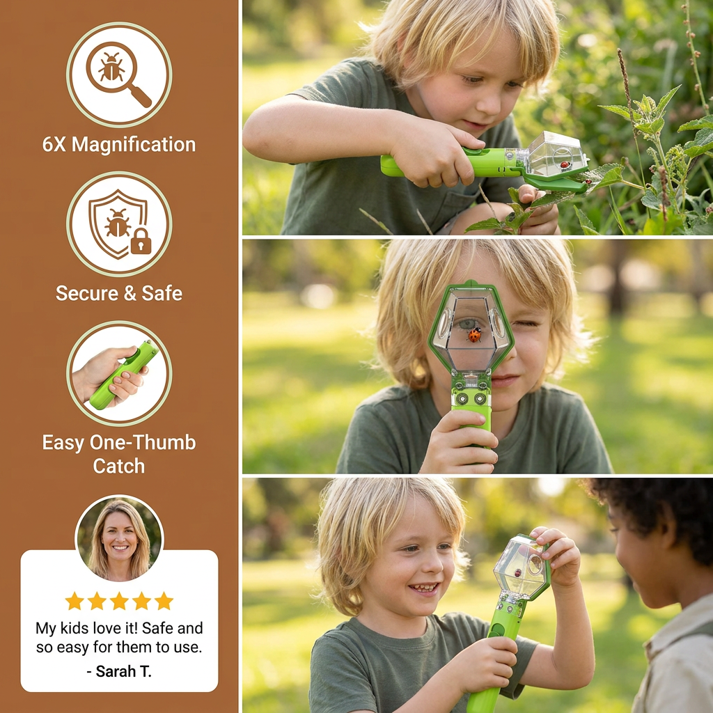 Magnifying Insect Catcher with 6X Lens and Clear Container for Kids