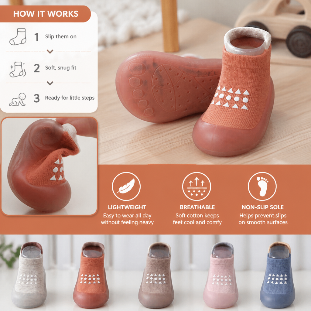Baby Sock Shoes with Textured Grip Sole and Breathable Material for First Walkers