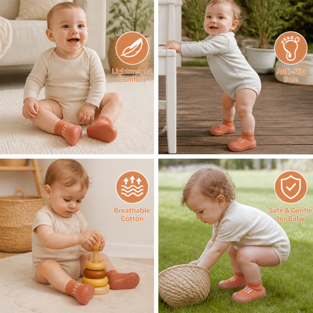 Baby Sock Shoes with Textured Grip Sole and Breathable Material for First Walkers