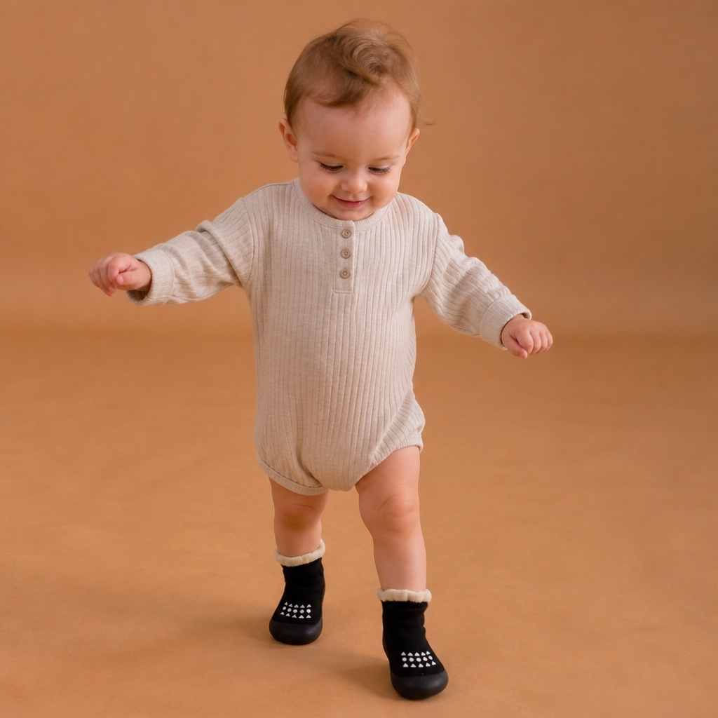 Baby Sock Shoes with Textured Grip Sole and Breathable Material for First Walkers
