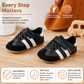 Soft Sole Baby Sneakers with Hook and Loop Strap and Side Stripe Design
