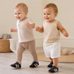 Soft Sole Baby Sneakers with Hook and Loop Strap and Side Stripe Design
