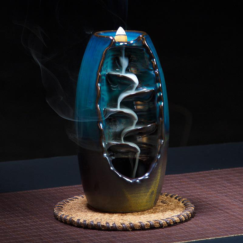 Ceramic Backflow Incense Burner with Smoke Waterfall Effect and 50 Cones