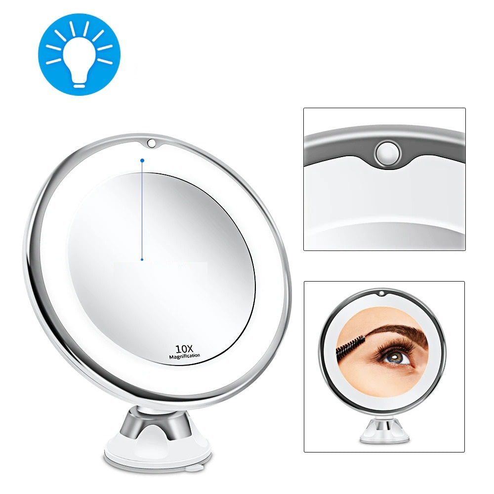 Magnifying Mirror with LED Lighting and Dual Magnification, 360 Rotation