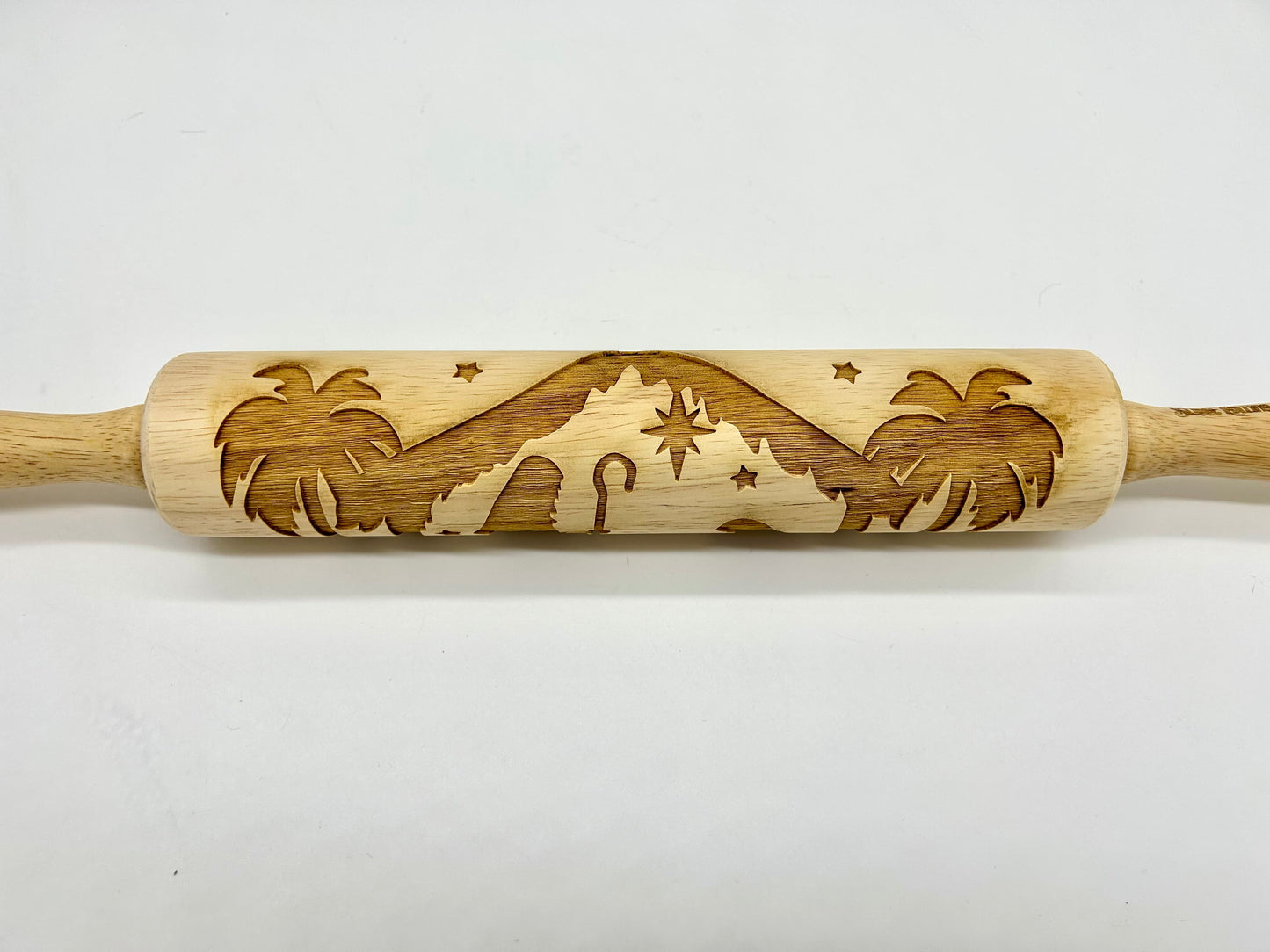 Nativity Scene Embossed Wooden Rolling Pin with 10-Inch Barrel
